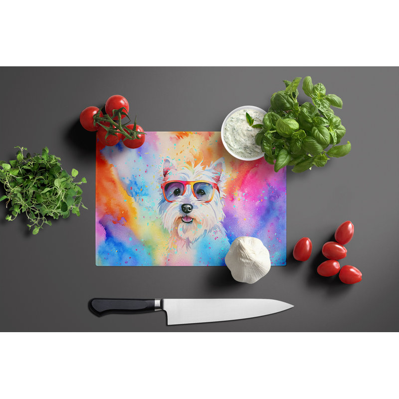 Westie Hippie Dawg Glass Cutting Board Large