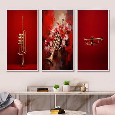 Regal Red Trumpet Triumph - ensemble de 3 reproductions d'art mural musical