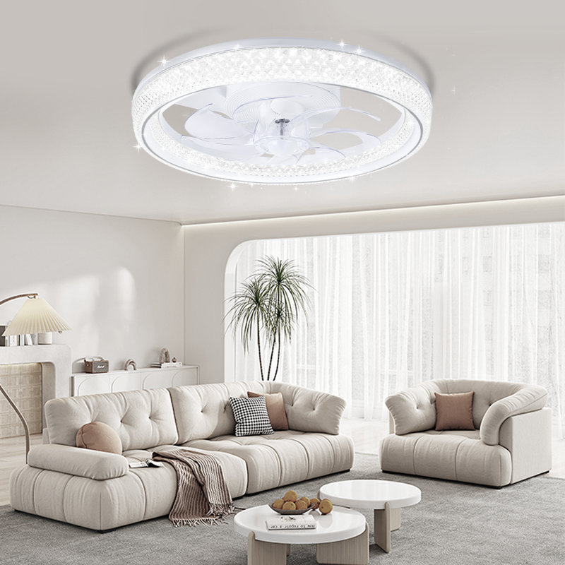 Ventilateur de plafond en cristal concassé 19,7 po avec lumière - moteur à courant continu réversible, 6 vitesses, application et télécommande