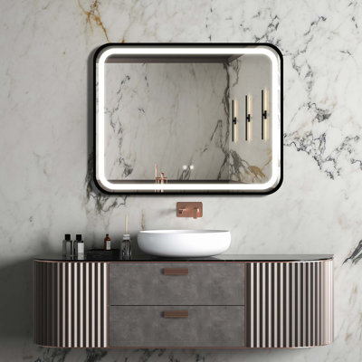 Bathroom Led Classy Vanity Mirror with High Lumen,Black frame,Dimmable Touch,Wall Switch Control, Anti-Fog ,CRI 95 Adjustable 3000K-4500K-6000K ,IP54 Waterproof Energy savin