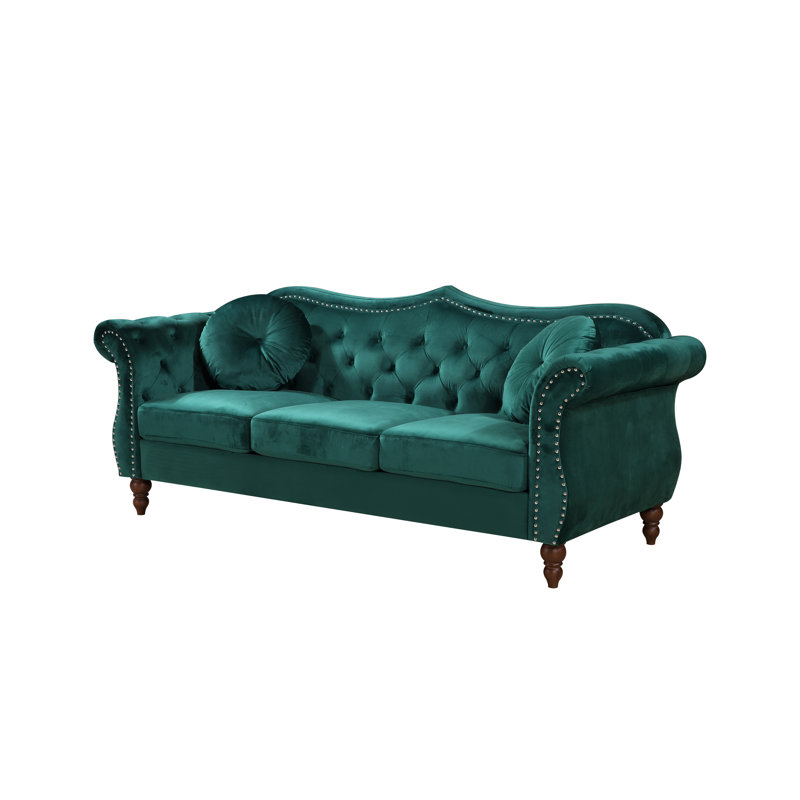 Evianna 79.5'' Velvet Sofa, Green, 34'' H X 79.5'' W X 34'' D