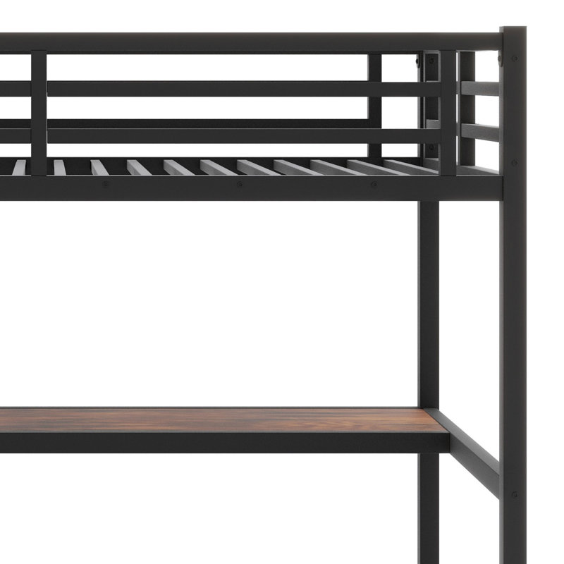 Metal Loft Bed With Power Outlet And LED Lighted, Space-Saving