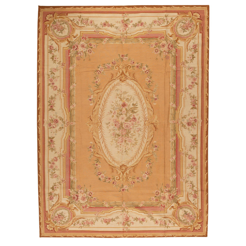 Tapis unique brun clair / ivoire / rose noué à la main de haute qualité