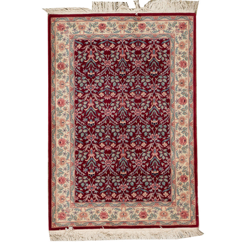 Tapis rouge et ivoire noué à la main de haute qualité