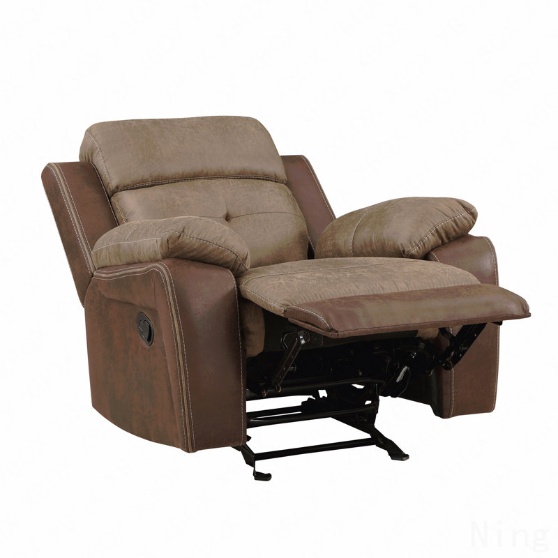 Fauteuil inclinable en microfibre brun - Fauteuil oscillant, détails capitonnés, accoudoirs moelleux, structure en bois massif