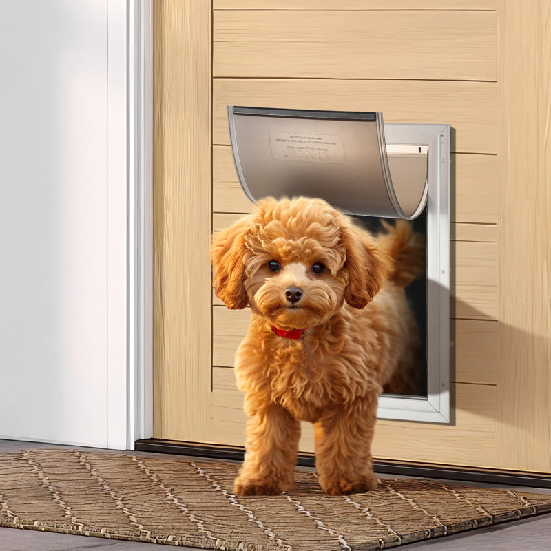Medium White Aluminum Alloy Pet Door with Lock and Magnetic Flap