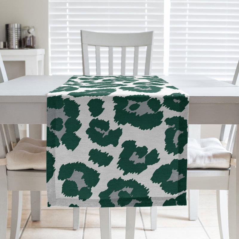 Animal Print Table Runner, 72" x 16", White/Green/Gray