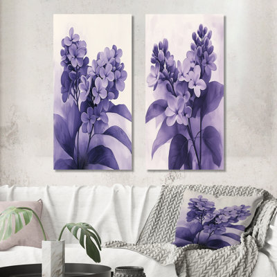 Lilas ombres en minimalisme monochrome III - art mural floral 2 panneaux