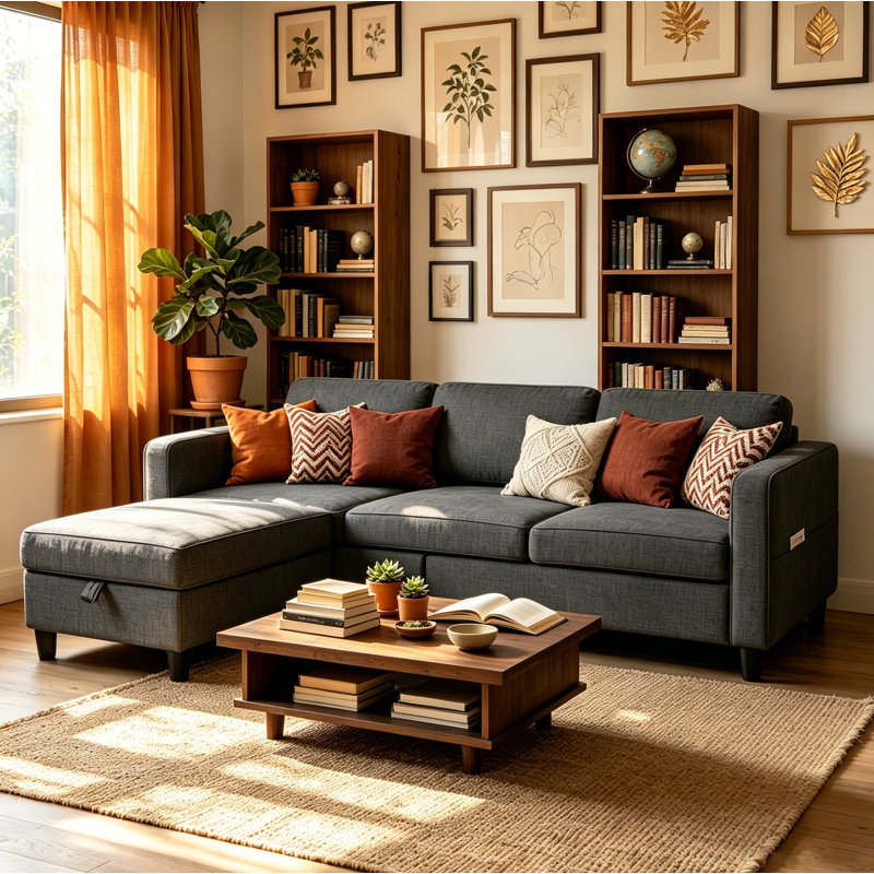 Canapé rembourré 78 po Jaydie, Mélange de lin gris / blanc