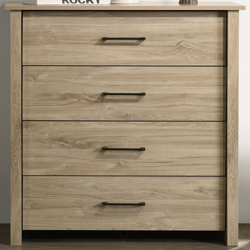 57"W Light Oak Finish 6-Drawer Dresser with Black Handles