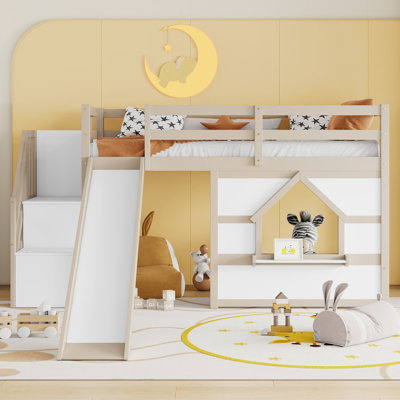 Lit mezzanine PlayNest pour enfants en pin massif avec escalier de rangement