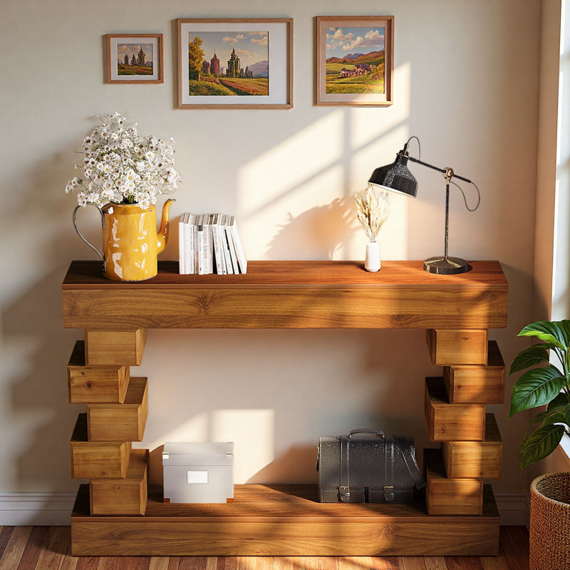 Console en bois avec structure à blocs géométriques
