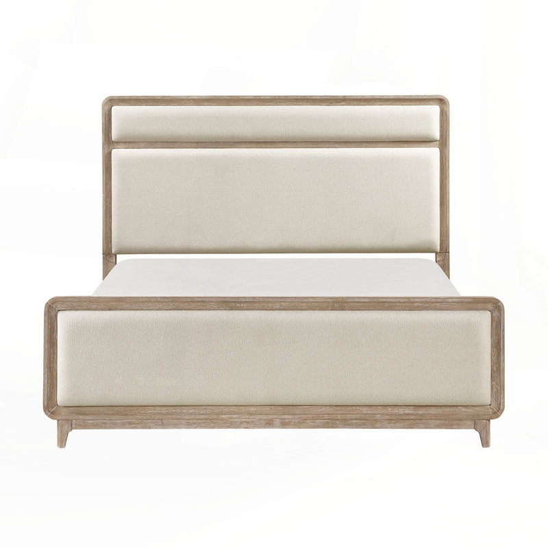 Mobilier de chambre à coucher grand lit en chenille beige tapissier