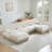 4-Seater With 2 Ottomans Cloud Modular Sectional, Tassel Skirt, Button Tufted Design, High-Density Foam, Ergonomic, Wooden Base, Beige-929563089