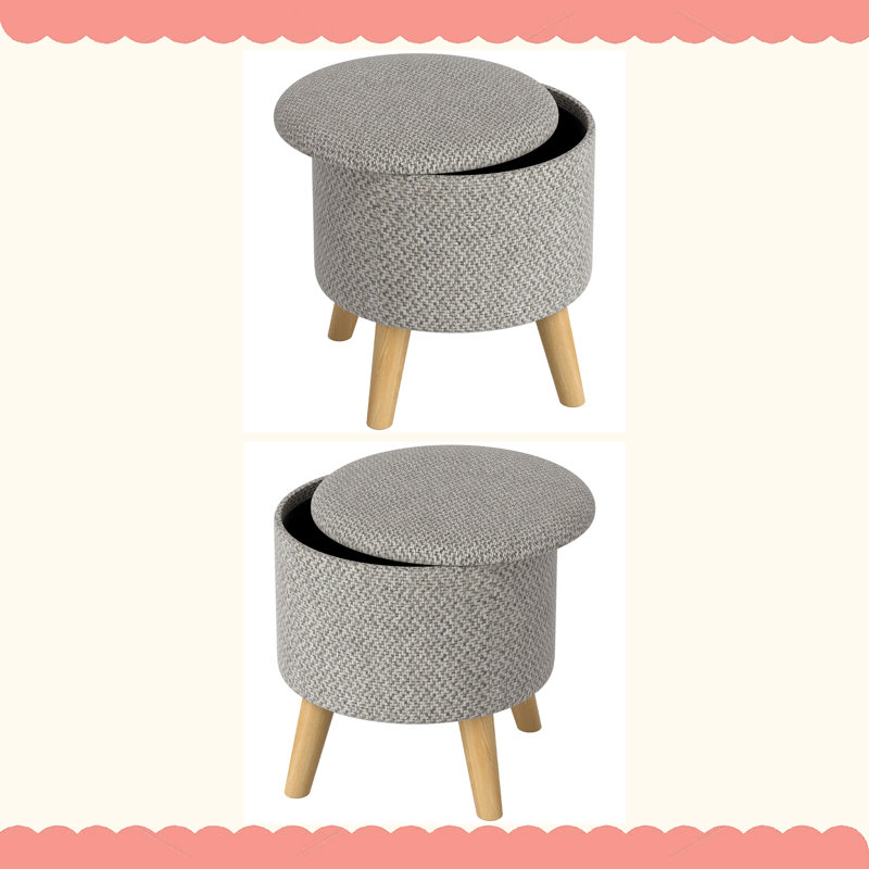 Repose-pieds rond avec rangement, tabouret rembourré en lin avec siège rembourré, espace caché et pieds en bois