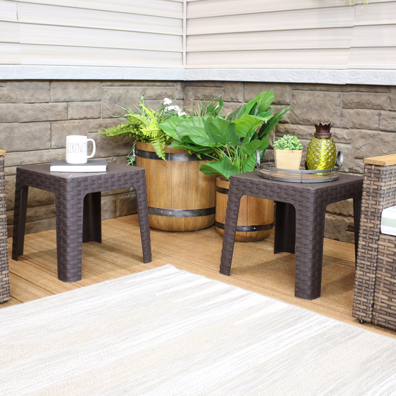 Contemporary Plastic Outdoor Patio Side Table, Brown