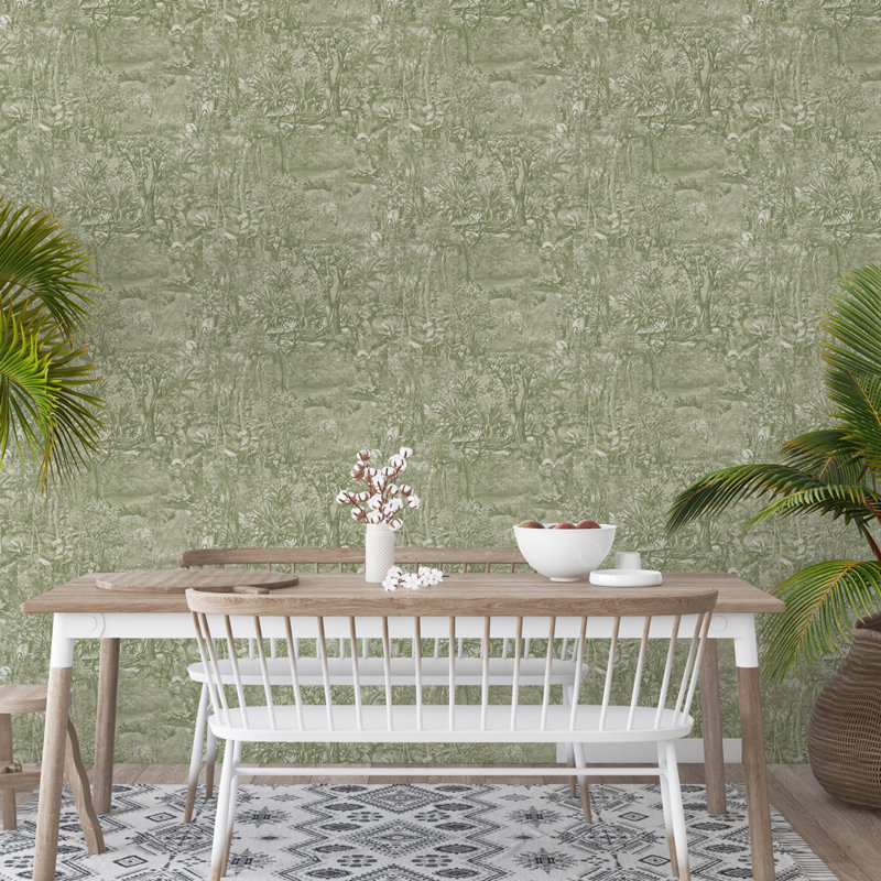 Papier peint adhésif Jungle Toile, L 16,5 po x l 20,5 po, Toile vert mousse