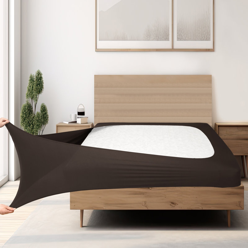 Housse de sommier extensible en tricot jersey extensible, Simple, Brown