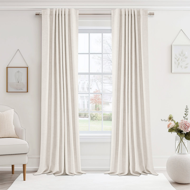 Cadnite 50" W Thermal 100% Blackout Linen Textured Curtain Panels, 50" W x 72" L, Beige