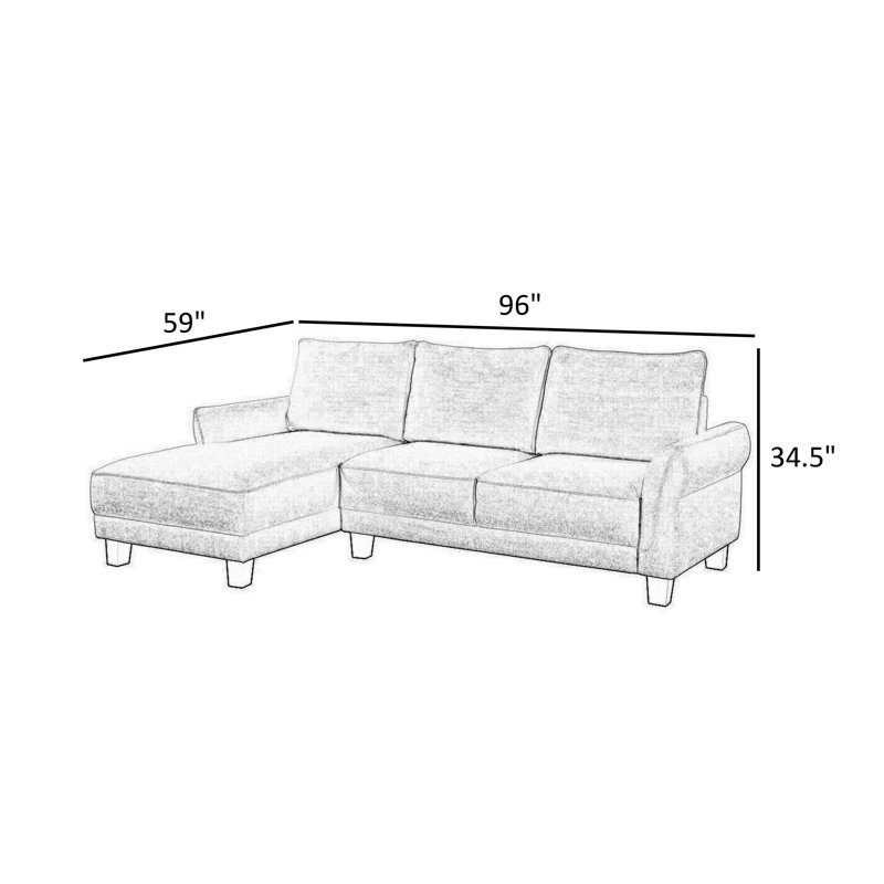 Lingeswaran 96" Sectional Sofa with Left-Facing Chaise, Black Sherpa