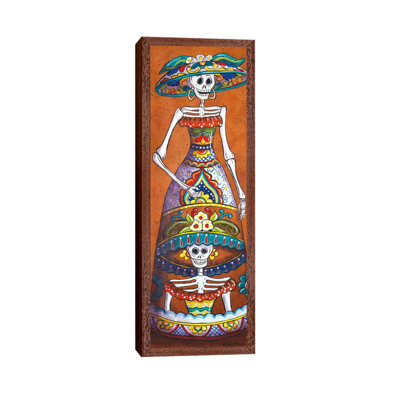 Talavera Catrina by Candy Mayer - Panoramic Painting on Canvas, Classic Brown Wood Framd Canvas