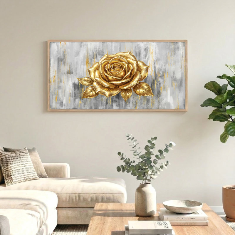 «Golden Rose», reproduction d'art sur toile encadrée de 1 48 po x 24 po, 48 x 24 pouces