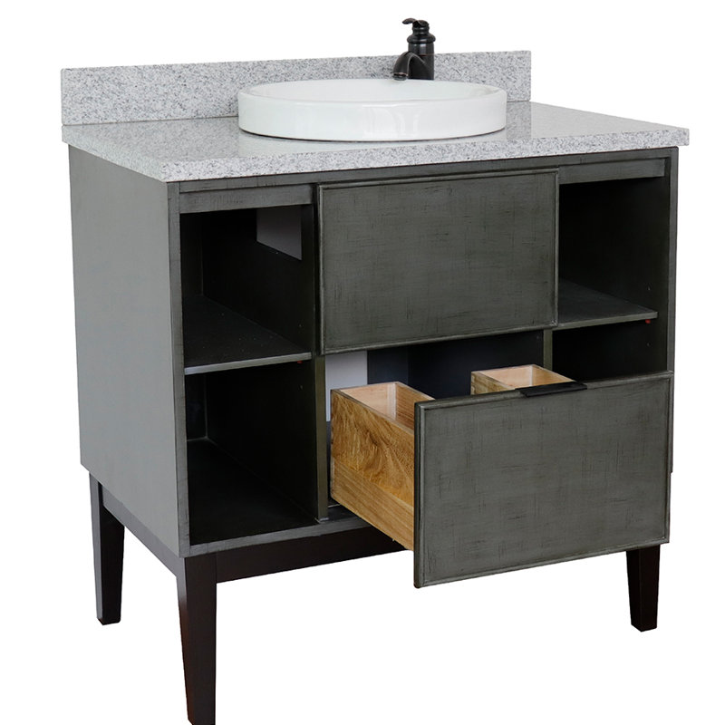 37'' Single Bathroom Vanity with Top, Gray Granite