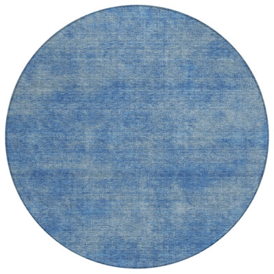 HomeRoots 8' Blue Round Washable Indoor Outdoor Area Rug
