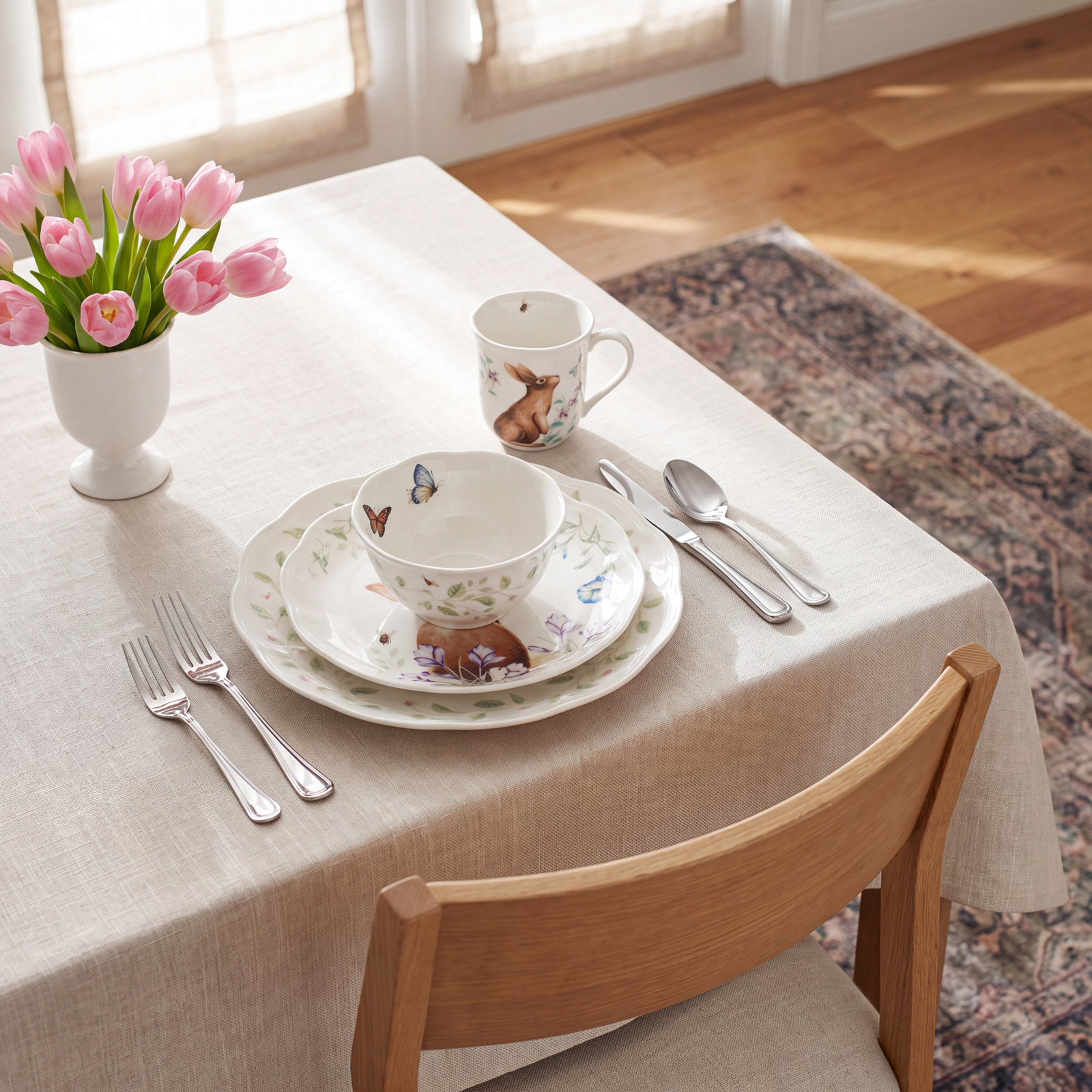 Butterfly Meadow Bunny Porcelain Dinnerware Set