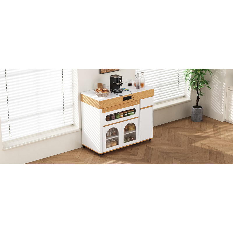 Storage Cabinet with Extendable Dining Table, 37.6" H x 73.8" W x 43.5" D, Natural