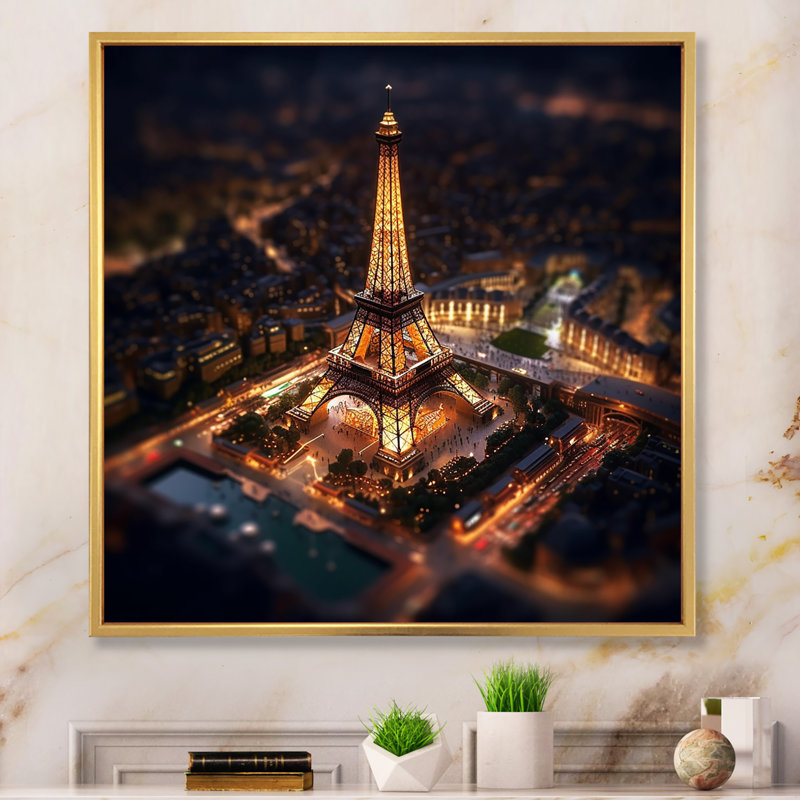 «Paris Eiffel Tower Neon Light», reproduction sur toile encadrée, H 16 po x l 16 po x P 1 po, Cadre flottant doré