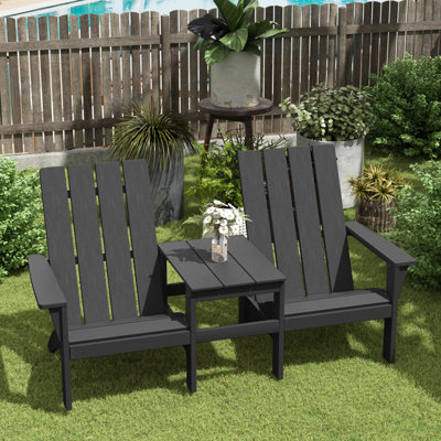 Danese All-Weather HDPE Adirondack Loveseat Chair with Table by Rosecliff Heights