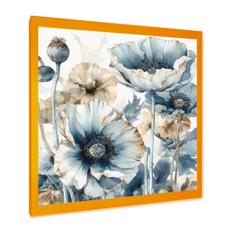 «Vibrant Blue White Peony Flower II», reproduction sur toile encadrée, H 16 po x l 16 po x P 1 po, Encadrement doré