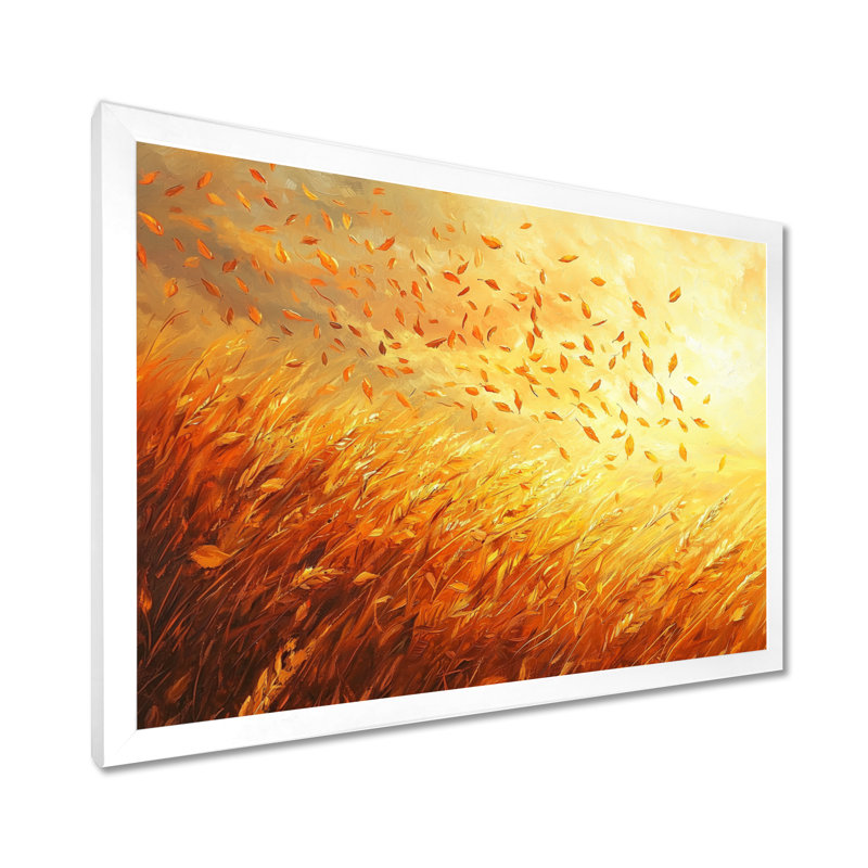 Irmfried Windy Leaves In The Country Field II - feuilles, décoration murale, H 24 po x l 32 po, Cadre flottant, Blanc