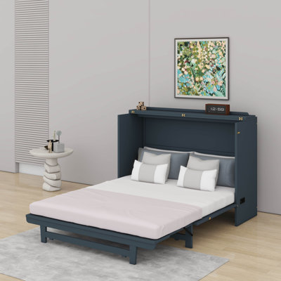 Grand lit escamotable avec tiroir, ports USB et prises de courant