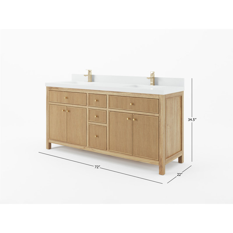 Sonoma Teak 72'' Double Sink Bathroom Vanity with Gray Quartz Top