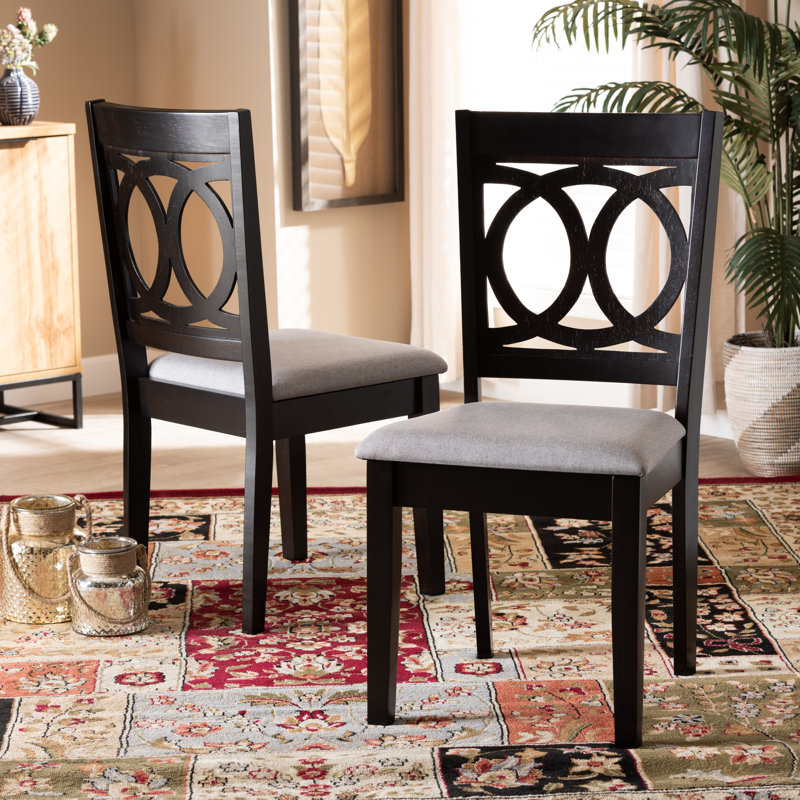47cm H Polyester Blend Upholstered Cross Back Parsons Chair in Sand/Espresso Brown, Grey
