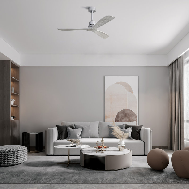 Ventilateur de plafond classique à 3 pales en bois massif 52 po avec télécommande et sans lumières Sofucor Kemp