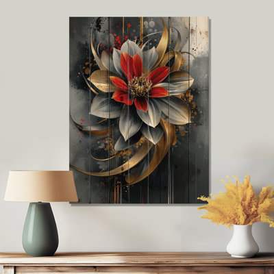 Vivid Dahlia Petal Geometry In Motion IV - Dahlia Wood Wall Decor - On Natural Pine Wood