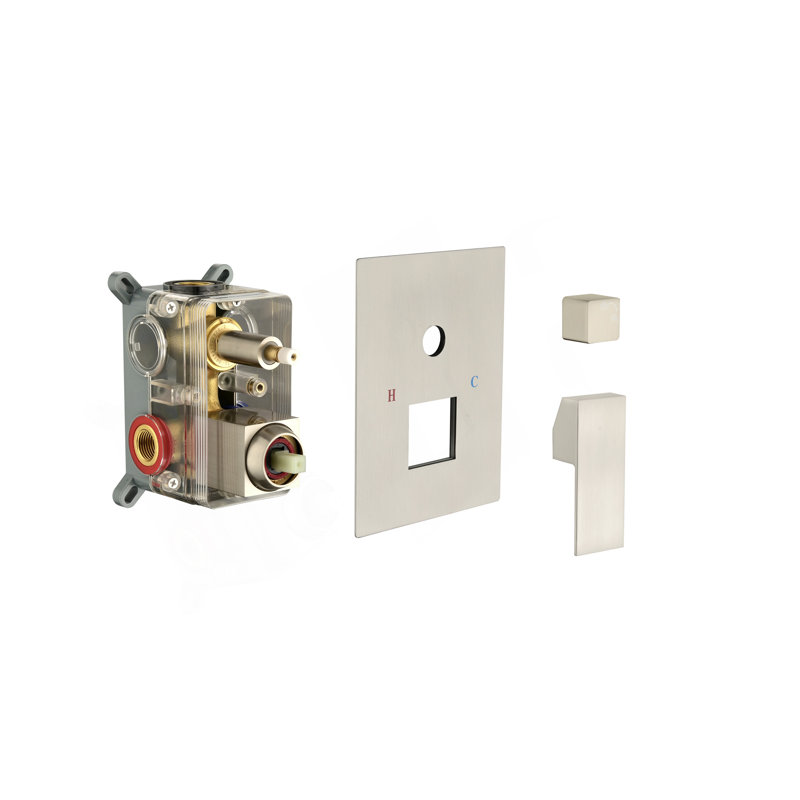 2 Way Outlet Function Solid Brass Shower Diverter Valve Mixer Rough-In Shower Handle Valve Kit Replacement, Brushed Nickel