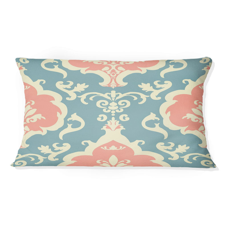 Imprimé damassé bleu pastel - Coussin Country, Forme rectangulaire, H 12 po x l 20 po