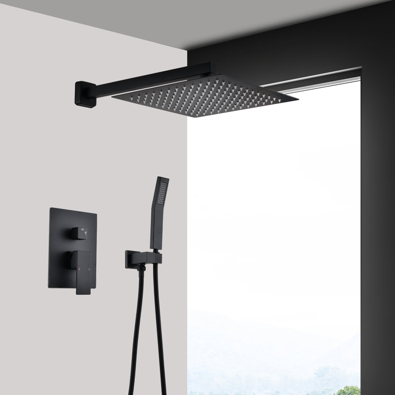 Matte Black Wall Mounted 12" Rain Shower Head - Self-Cleaning Nozzle For Rejuvenating Shower, Suits All Standard Arms, Conforms To American Pipe Connection Norms Mount And Bath, Compatible With