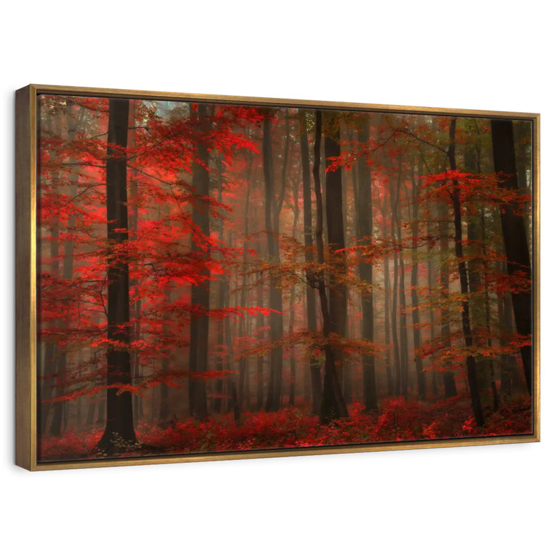 Fiery Autumn Forest, Cadre flottant doré, 40 po x 27 po