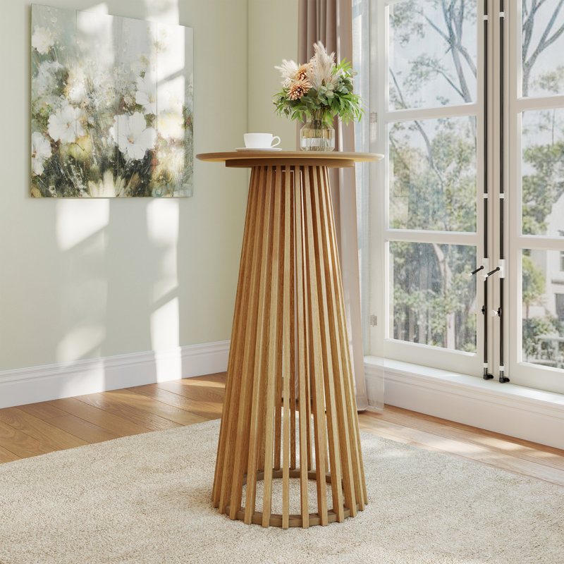 43.5’’ H Modern Round Bar Table, Solid Wood Base Bar Table For Dining Room, Natural