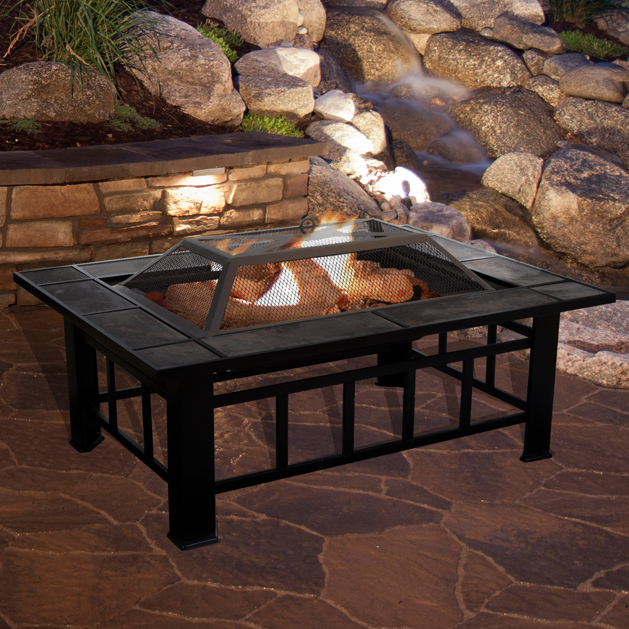 Alcott Hill® Pure Garden 37-Inch Outdoor Wood Burning Firepit Table ...