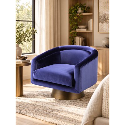 Fauteuil club / chaise longue pivotante en velours bleu marine 33 po Pangea Home Andrea