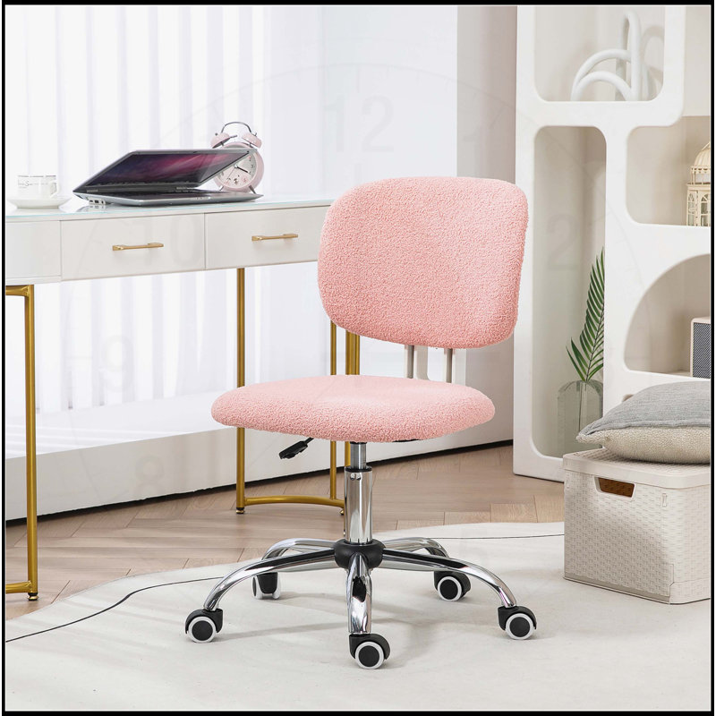 Chaise de bureau confortable sans accoudoirs avec tissu en molleton Teddy, hauteur réglable, roulettes pivotantes et dossier moyen pour le bureau d'ordinateur et les tâches de coiffeuse