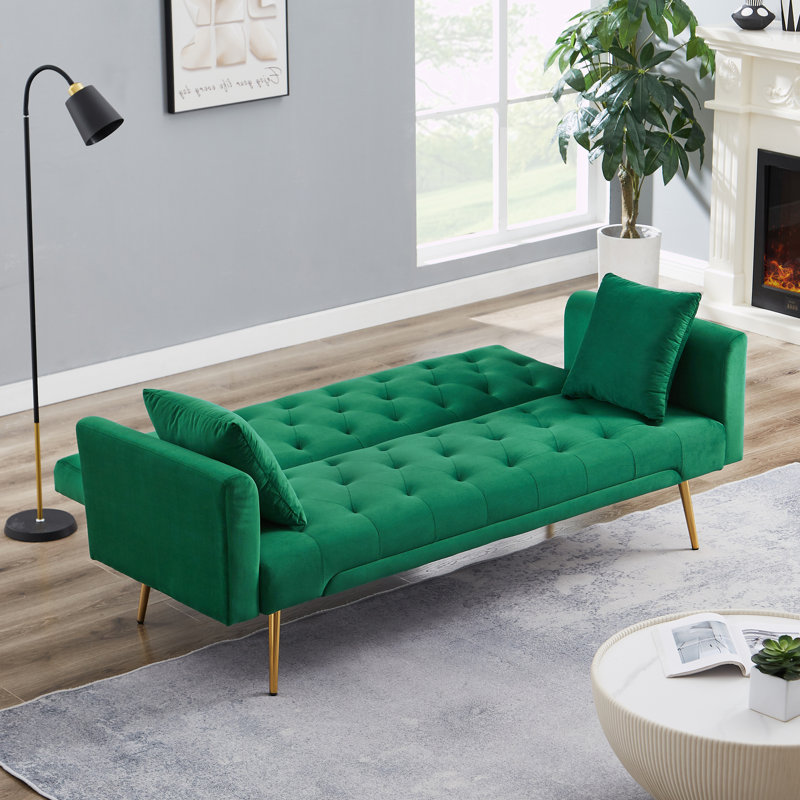 Ethyleen Twin 71.65'' Velvet Convertible Sofa, Green Velvet