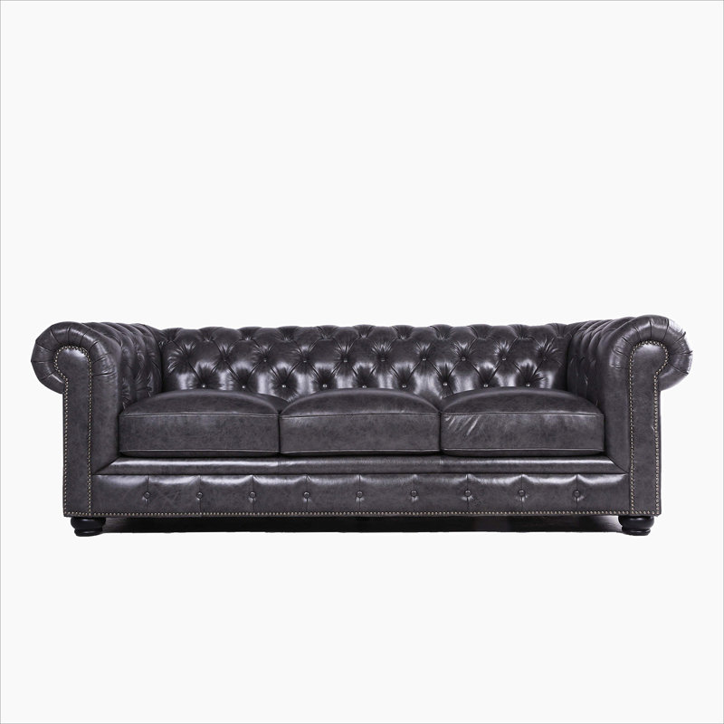Canapé en cuir l 95 po Freddie, Cuir gris