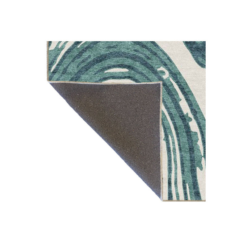 Green Wavy Patterned Woven Base Washable Rug, Runner 2'6" x 6'7" Rug Pad Included